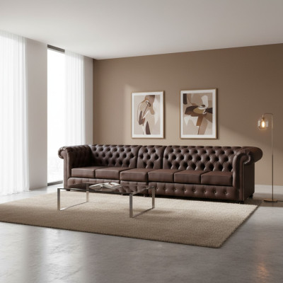 Chesterfield Duża Sofa Kanapy Skórzana Sofa xxl Duże Sofy Brązowa Kanapa 6 miejsc do siedzenia