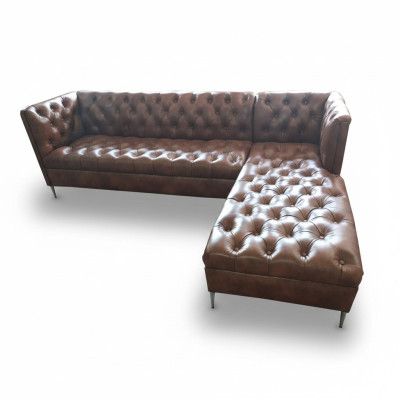 Chesterfield Narożnikowa kanapa Skóra w kształcie litery L luksusowa kanapa skórzana sofa Zestaw narożny