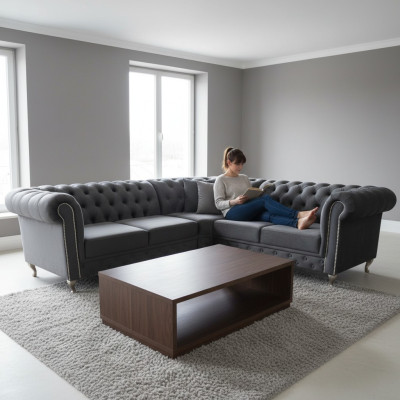 Chesterfield L-shape Narożnikowa kanapa Couch Design Podkładka Włókienniczy Sofa Narożnik Kanapy