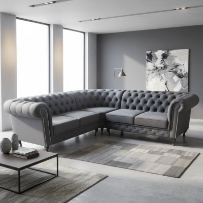 Chesterfield L-shape Narożnikowa kanapa Couch Design Podkładka Włókienniczy Sofa Narożnik Kanapy