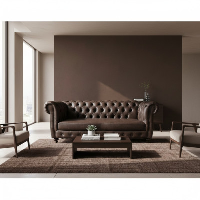 Sofa 3 miejsce do siedzenia Chesterfield Couch Prawdziwa skóra Sofy Brown Couches Meble