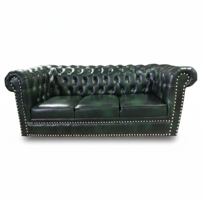 Sofa Chesterfield Trzyosobowa Prawdziwa skóra Sofa Sofa Skórzana Zielona 230cm Meble