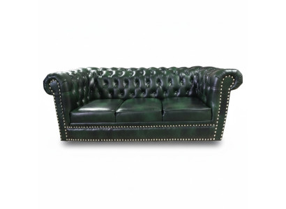 Sofa Chesterfield Trzyosobowa Prawdziwa skóra Sofa Sofa Skórzana Zielona 230cm Meble