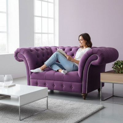 Chesterfield Fotel Couch 1 miejsce do siedzenia Włókienniczy Fotel Materiał Siedziba Lounge Meble