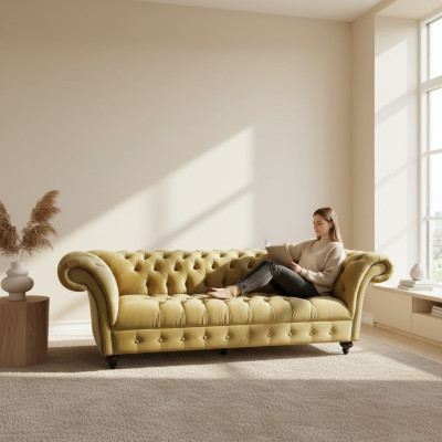 Luksusowa Sofa Trzyosobowa Design Chesterfield Włókienniczy Kanapy Nowoczesne
