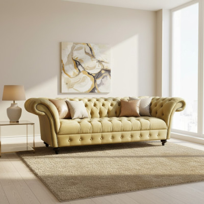Luksusowa Sofa Trzyosobowa Design Chesterfield Włókienniczy Kanapy Nowoczesne
