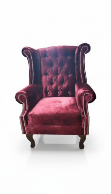 EarsFotel Chesterfield Fotel Aksamit Czerwony Couch 1 miejsce siedzące Modern