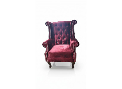 EarsFotel Chesterfield Fotel Aksamit Czerwony Couch 1 miejsce siedzące Modern