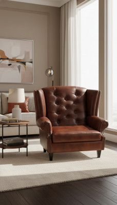 Luxury EarsFotel Chesterfield Fotel Skóra Brązowa Kanapa Nowoczesne Meble