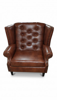 Luxury EarsFotel Chesterfield Fotel Skóra Brązowa Kanapa Nowoczesne Meble
