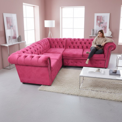 Luksusowa kanapa narożnikowa w kształcie litery L Chesterfield Sofa Włókienniczy Pink Couch Nowoczesne sofy