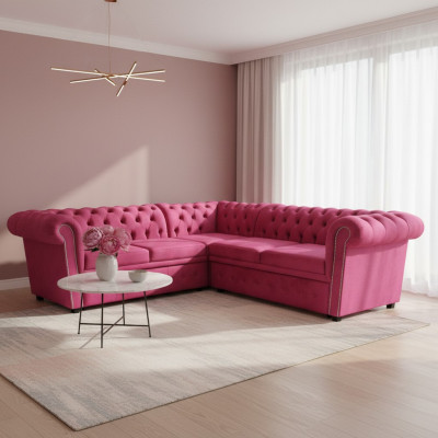 Luksusowa kanapa narożnikowa w kształcie litery L Chesterfield Sofa Włókienniczy Pink Couch Nowoczesne sofy