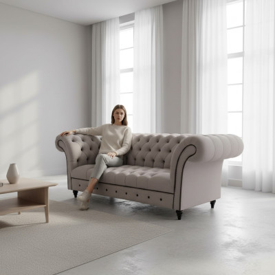 Sofa Chesterfield Sofy Trzyosobowe Podkładka Włókienniczy Kanapy Nowoczesne