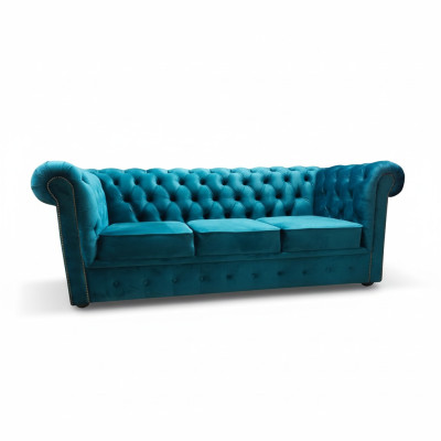 Chesterfield Sofa 3 miejsce do siedzenia Włókienniczy Kanapy Materiał Niebieskie Sofy Modern