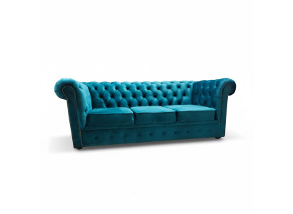 Chesterfield Sofa 3 miejsce do siedzenia Włókienniczy Kanapy Materiał Niebieskie Sofy Modern