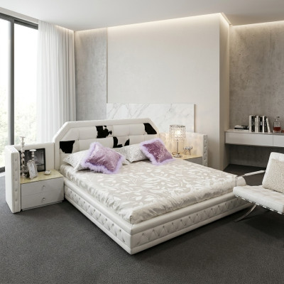 Luksusowe łóżko Chesterfield Podwójne łóżko z prawdziwej skóry z łóżkiem typu pony skin Białe Meble