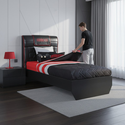 Designerskie łóżko składane łóżko młodzieżowe meble drewniane z miękkimi meblami 120x200cm