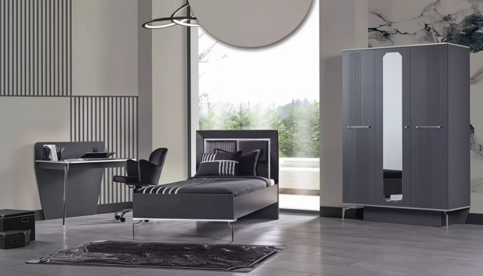 Designerski zestaw do pokoju młodzieżowego Sypialnia Szafa Łóżko Biurko 3-częściowy.