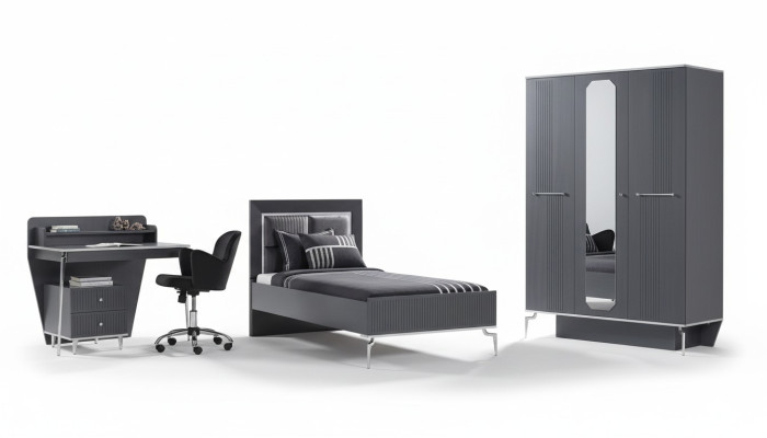 Designerski zestaw do pokoju młodzieżowego Sypialnia Szafa Łóżko Biurko 3-częściowy.