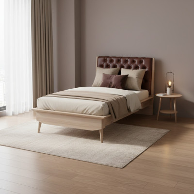 Łóżko Loft Drewno Chesterfield 100x200cm Rama łóżka Tapicerowana Zagłówek
