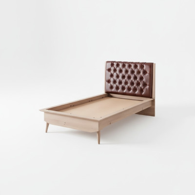 Łóżko Loft Drewno Chesterfield 100x200cm Rama łóżka Tapicerowana Zagłówek