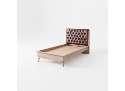 Łóżko Loft Drewno Chesterfield 100x200cm Rama łóżka Tapicerowana Zagłówek