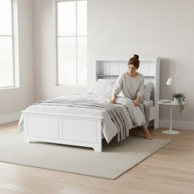 Łóżko drewniane Sypialnia Design Luxury Meble Pokój Młodzieżowy Biały Classic