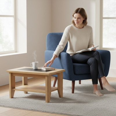 Brązowy stolik kawowy designerski Drewno Meble salon designerskie biuro Tabela