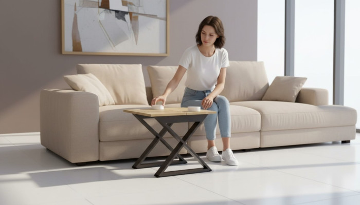 Designerski kwadratowy brązowy stolik kawowy ze schowkiem Stolik
