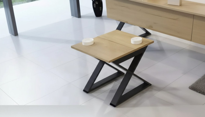 Designerski kwadratowy brązowy stolik kawowy ze schowkiem Stolik
