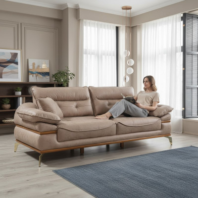 Nowoczesna brązowa sofa w salonie Ekskluzywna 3-miejscowa sofa do siedzenia