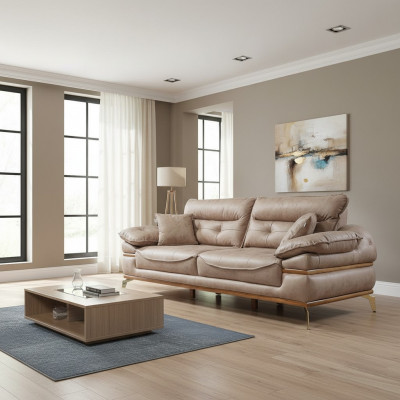 Nowoczesna brązowa sofa w salonie Ekskluzywna 3-miejscowa sofa do siedzenia