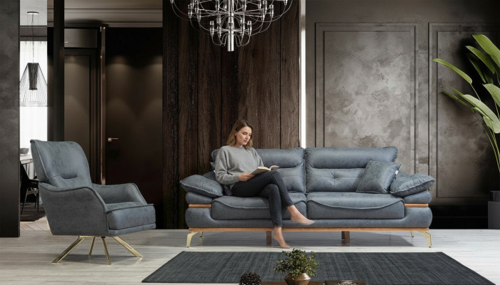 Nowoczesny designerski szary salon z 3-pokojową sofą w nowym stylu