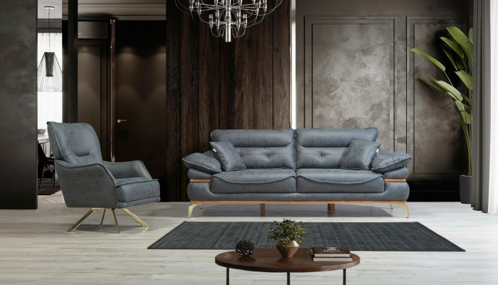 Nowoczesny designerski szary salon z 3-pokojową sofą w nowym stylu