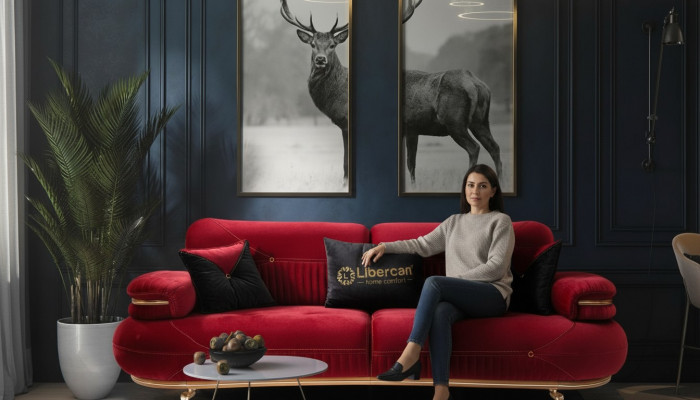 Ekskluzywna 3-miejsce siedzące sofa materiałowa nowoczesny mebel tekstylny kolor czerwony nowy