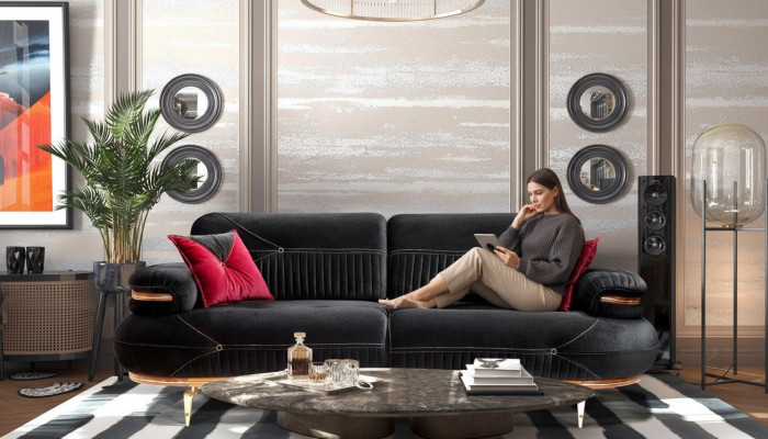 Ekskluzywna 3-miejsce do siedzenia, nowoczesna, tekstylna sofa do salonu