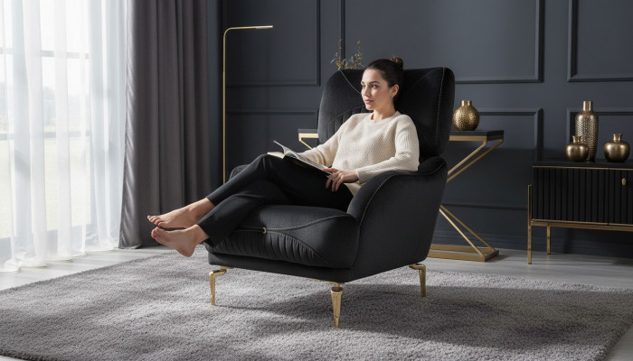 Ekskluzywna sofa jednoosobowa TextilFotel Czarny Nowoczesna tapicerka nowa