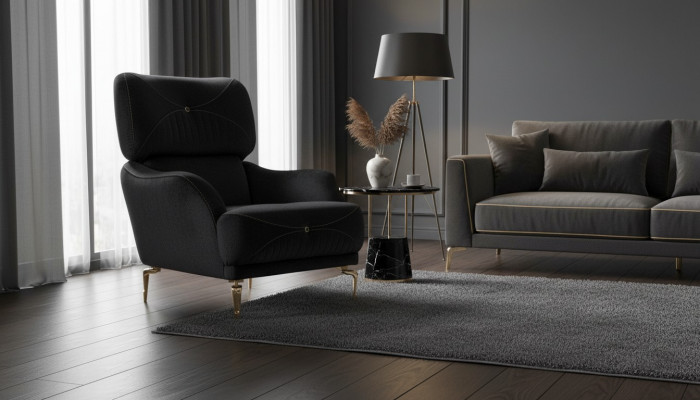 Ekskluzywna sofa jednoosobowa TextilFotel Czarny Nowoczesna tapicerka nowa