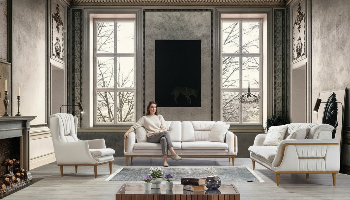 Nowoczesna biała luksusowa sofa w salonie I 1 miejsce siedzące Fotel