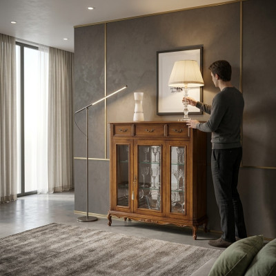 Klasyczny design mebli Gablota brązowa szklana szafka elegancka, luksusowa nowość