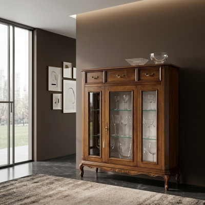 Klasyczny design mebli Gablota brązowa szklana szafka elegancka, luksusowa nowość