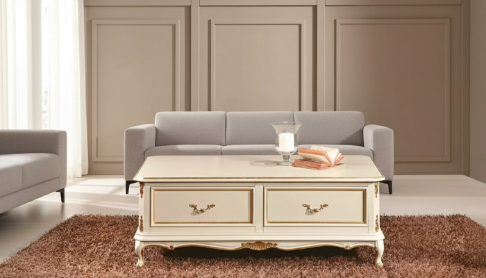Designerski biały luksusowy stolik kawowy do salonu, klasyczny drewniany stół