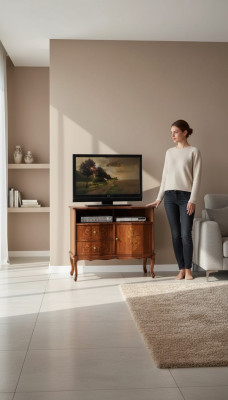 Klasyczny Stojak TV Luksusowy Kredens z Szufladami Salon Meble Drewno