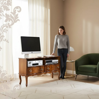 Klasyczna szafka pod telewizor RTV Szafa szuflady Drewno Design Nowość