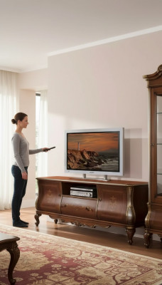 Brązowy TV Półka rtv kredens salon Meble Drewno stojak Kredens