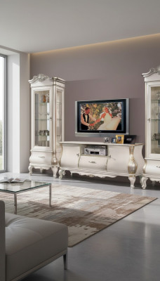 stojak TV Luksusowy klasyczny biały Drewno nowe w salonie