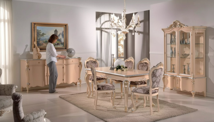 jadalnia Meble Stół obiadowy Gablota Kredens 4x Krzesła grupy restauracyjne 7 sztuk Ustawić