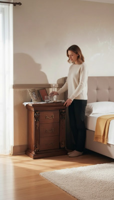 Luksusowy design Stolik nocny Stoliki boczne Sypialnia Drewno luksusowe konsole