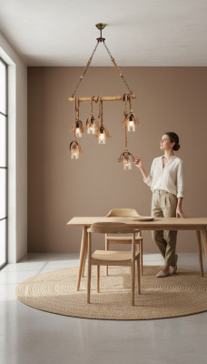 Lampa żyrandol sufitowy żyrandol żyrandol Lampa sufitowa bambusowe szkło brązowe