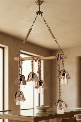 Lampa żyrandol sufitowy żyrandol żyrandol Lampa sufitowa bambusowe szkło brązowe